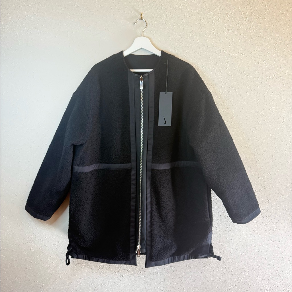 Nike Every Stitch Considered Women Reversible Wool Canvas Black Coat Size L Nwt